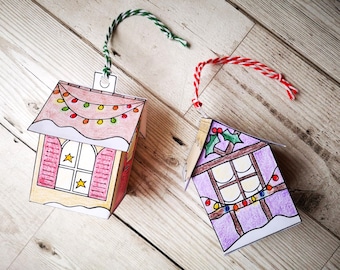 ¡Adornos/adornos navideños de casas en 3D para imprimir y colorear!