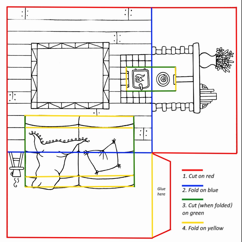 Popup paper dolls house lounge printable with wood burner Etsy