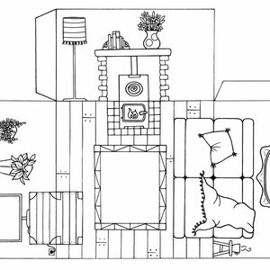 Paper doll house living room coloring page