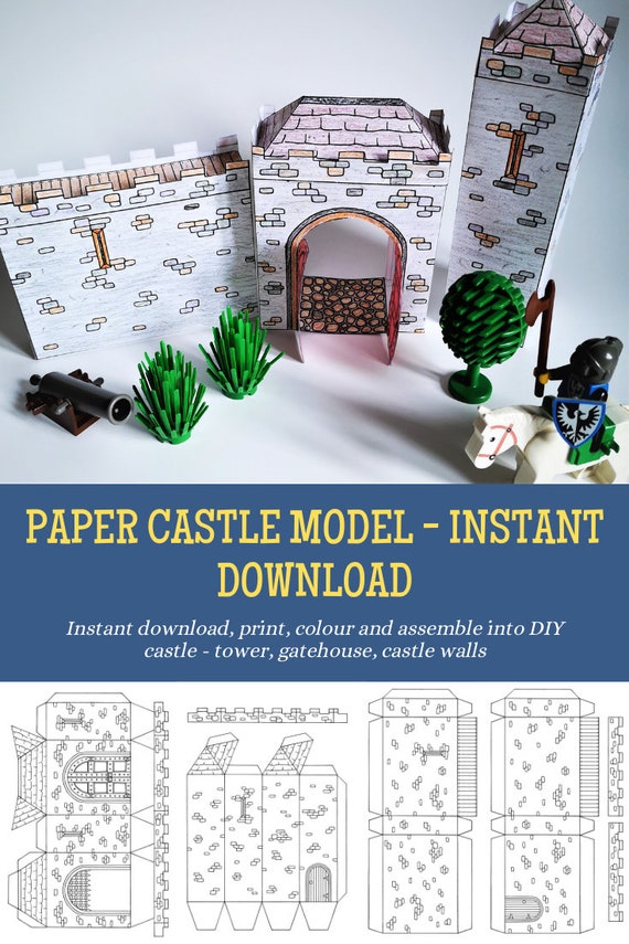Modello di castello di carta da colorare tagliare e piegare