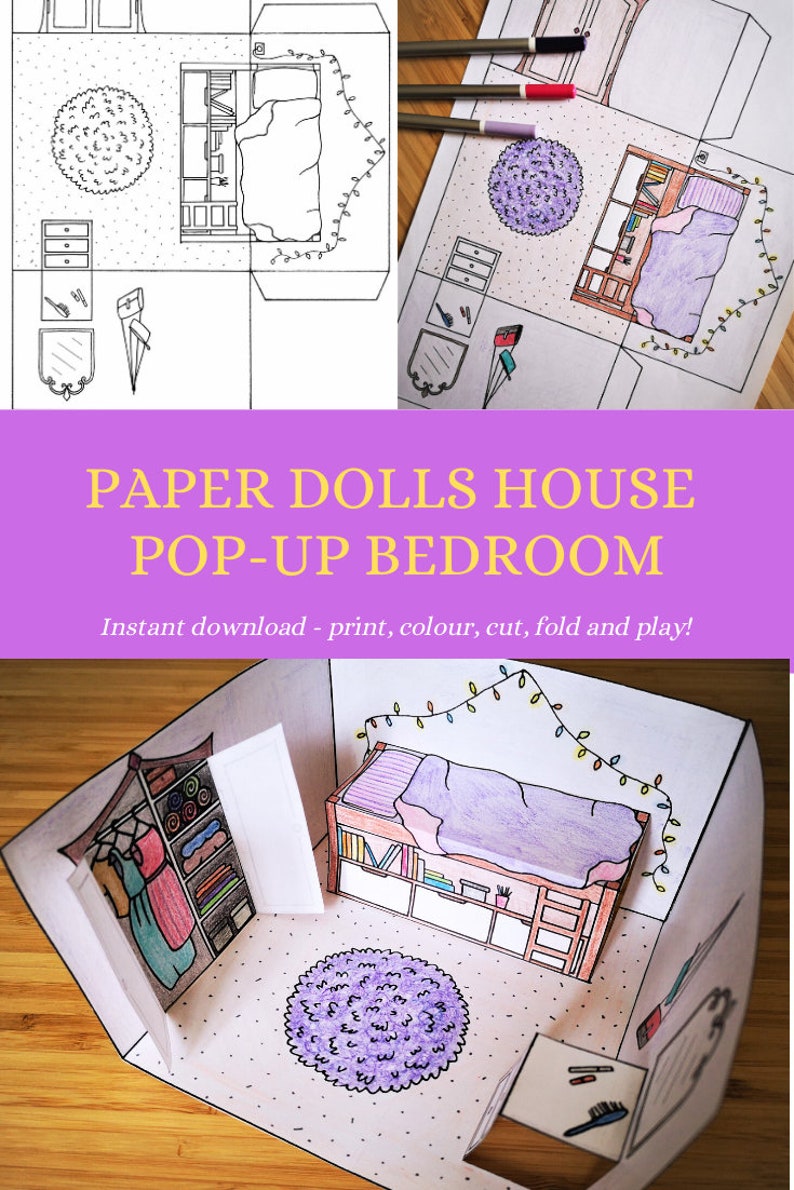 Pop-up Paper Dolls House Bedroom Printable Colour Cut Fold - Etsy