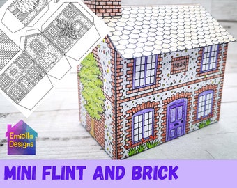 Mini cottage model to print and color - flint and brick Norfolk cottage printable