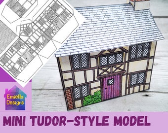 Modelo de papel Mini Tudor Cottage imprimible - colorear y montar