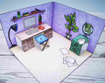 Bambole di carta pop-up per casa diorama studio/ufficio stampabile per bambini