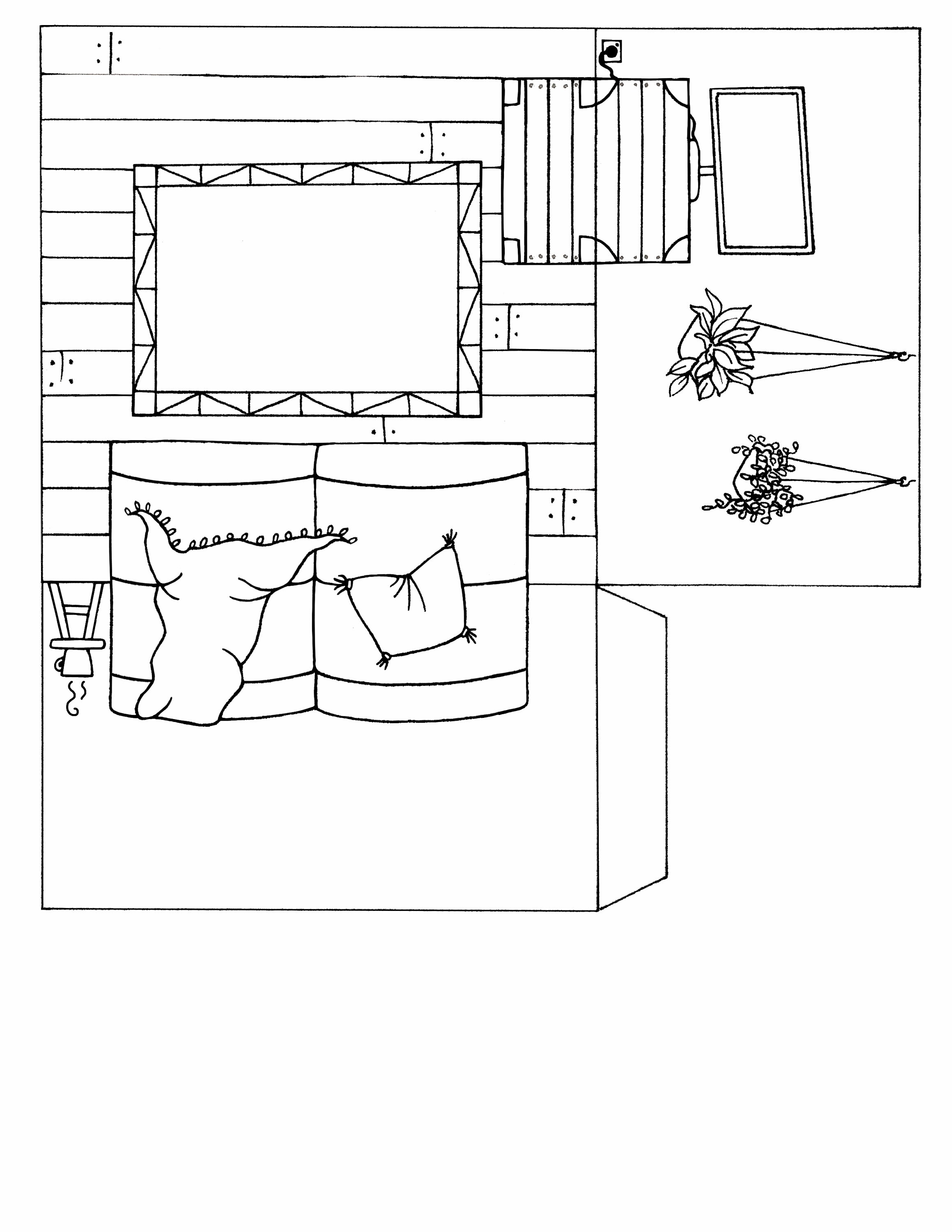 Popup paper dolls house living room printable with plants Etsy