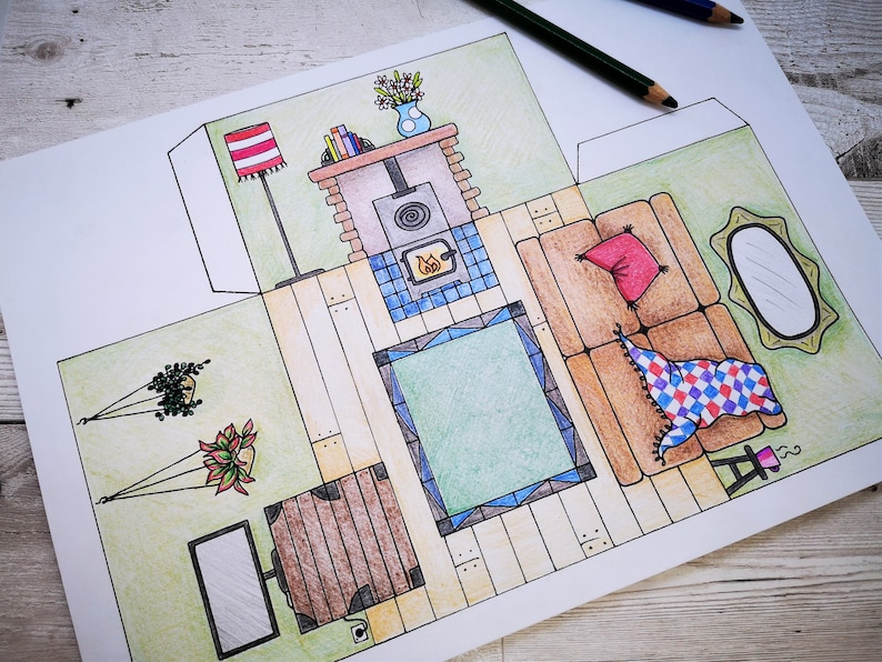 Doll house lounge coloring printable