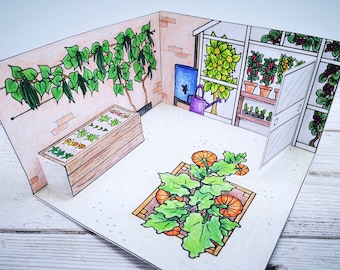 Mini diorama de jardin potager muré imprimable - artisanat pour enfants de maison de poupée