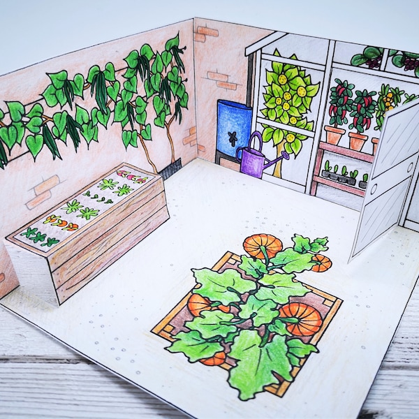 Mini diorama de jardin potager muré imprimable - artisanat pour enfants de maison de poupée