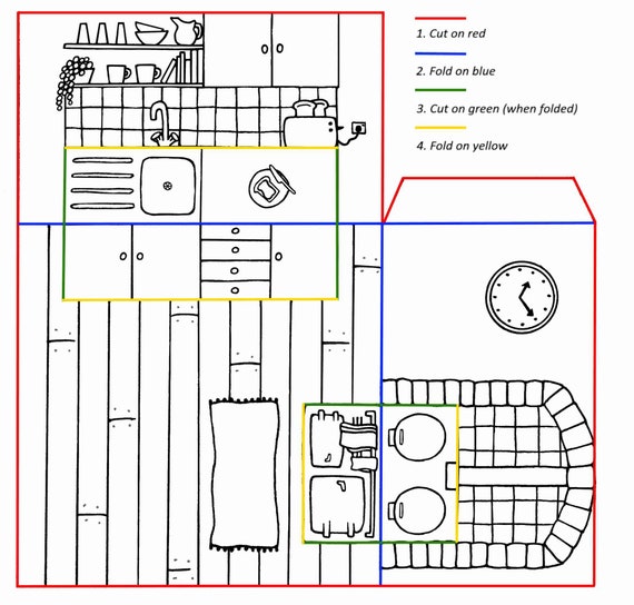 22 ide PAPER HOUSE FOR DOLL / BEDROOM, BATHROOM, KITCHEN