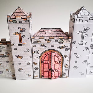 Paper castle model to color, cut and fold for pretend play and kids craft at home
