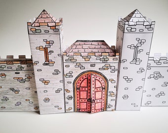 Paper castle model to color, cut and fold for pretend play and kids craft at home