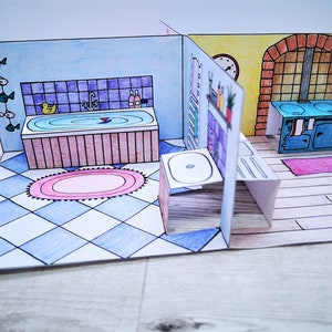 Printable Mini Paper DOLLSHOUSE - Bundle of 6 Pop-up Rooms to Color and ...