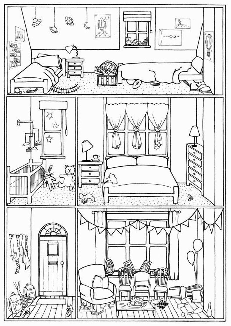 House Colouring Page Interior No.28 Line Drawing Download - Etsy