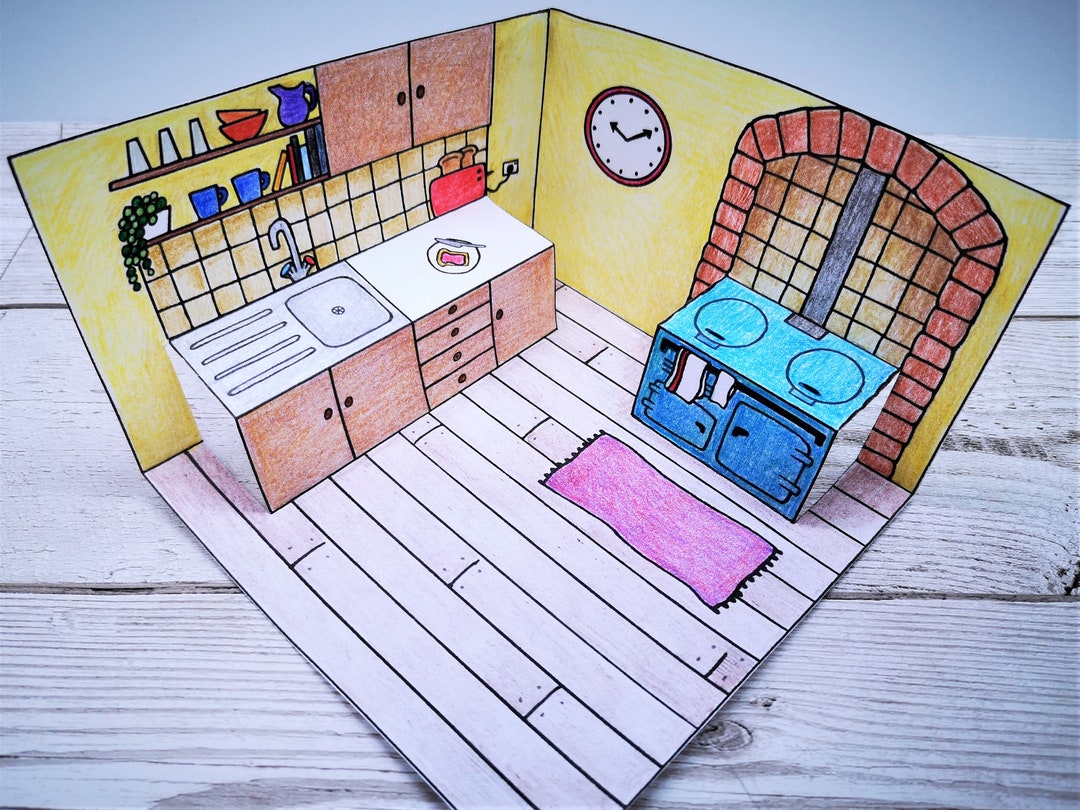 Popup Dollshouse Kitchen Printable Paper Craft Etsy