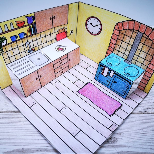 Pop-up dollshouse kitchen - printable paper craft