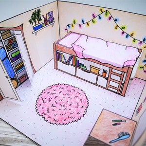 Printable Mini Paper DOLLSHOUSE - Bundle of 6 Pop-up Rooms to Color and ...
