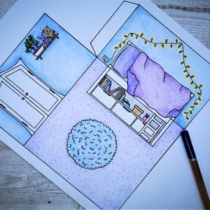 Pop-up Paper Dolls House Diorama Bedroom Printable Craft - With Bed and ...