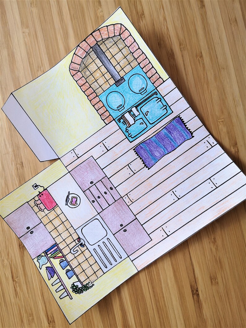 pop up paper dolls house kitchen printable colour cut fold