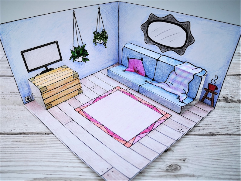 Printable Mini Paper DOLLSHOUSE Kit - Bundle of 4 Pop-up Rooms to Color ...