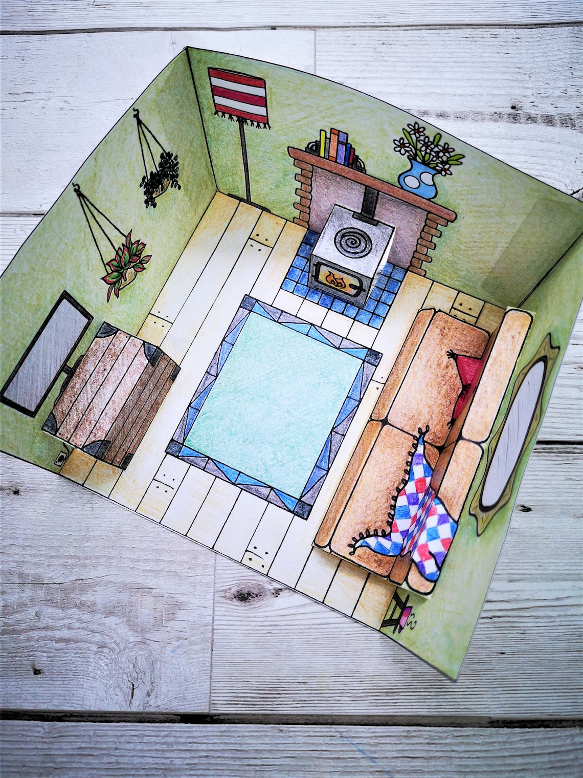 Pop-up Mini Paper Dollshouse Living Room - Printable Kids Craft - Etsy