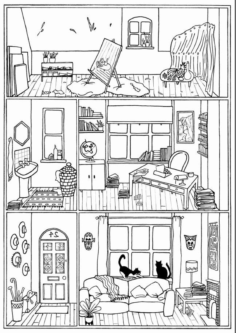 BUNDLE of 4 colouring pages house interiors instant download, print, colour and play image 3