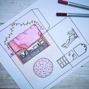 Pop-up Paper Dolls House Bedroom Printable Kids Craft - With Bed and ...
