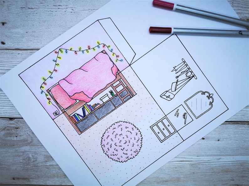 Pop-up Paper Dolls House Bedroom Printable Kids Craft - With Bed and ...