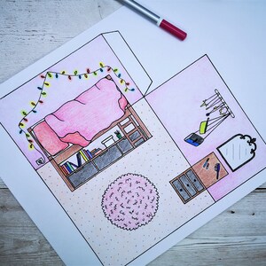 Pop-up Paper Dolls House Bedroom Printable Kids Craft - With Bed and ...
