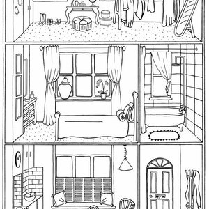 BUNDLE of 4 colouring pages house interiors instant download, print, colour and play image 2