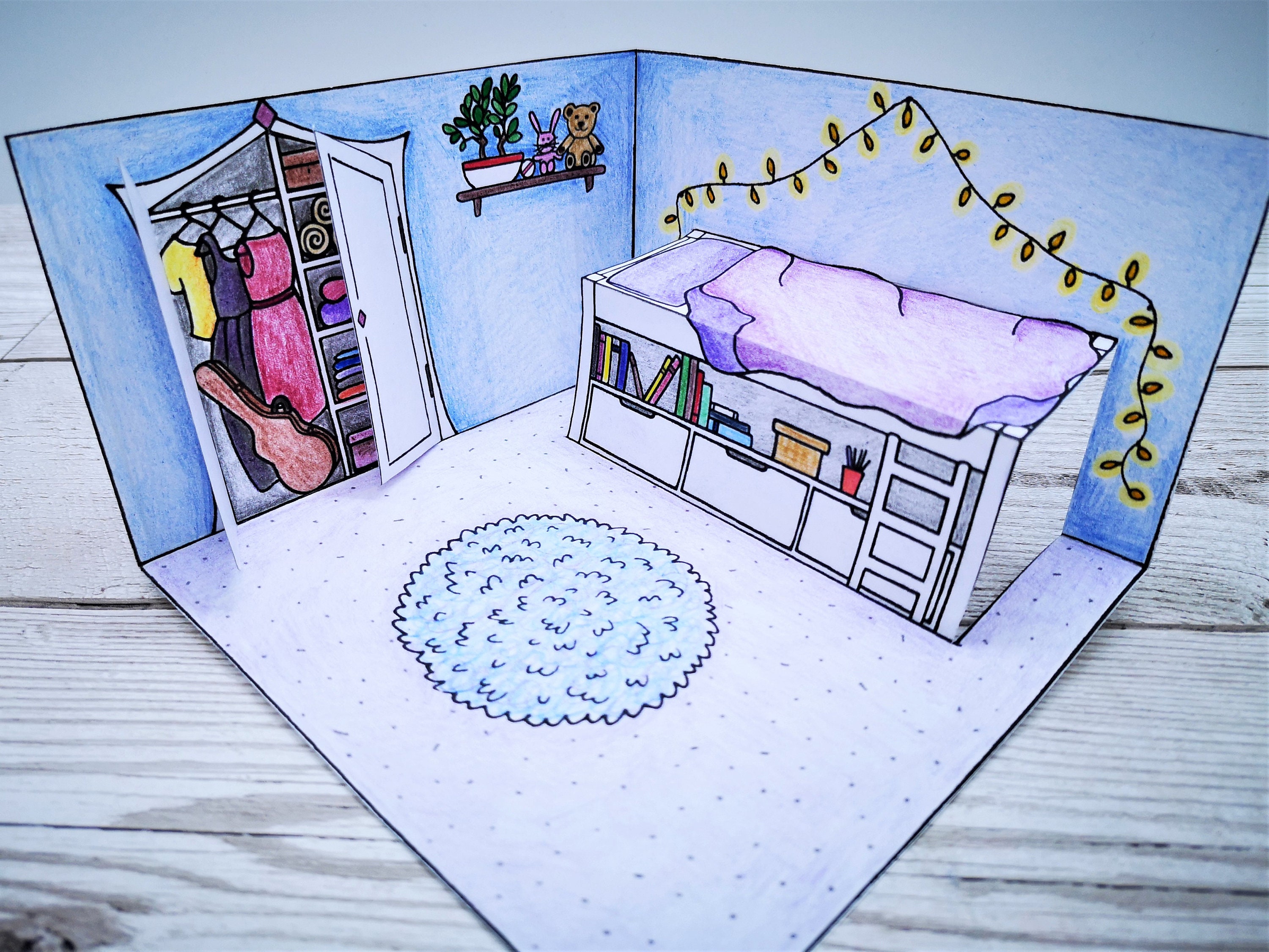 Pop-up Paper Dolls House Diorama Study/office Printable Kids