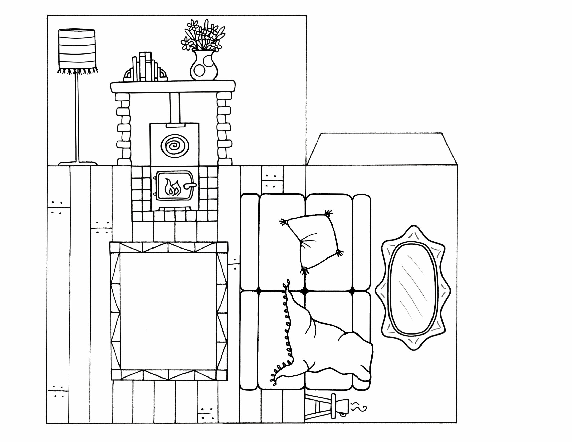 Pop-up Paper Dollshouse Lounge Printable Colouring Craft -  Sweden