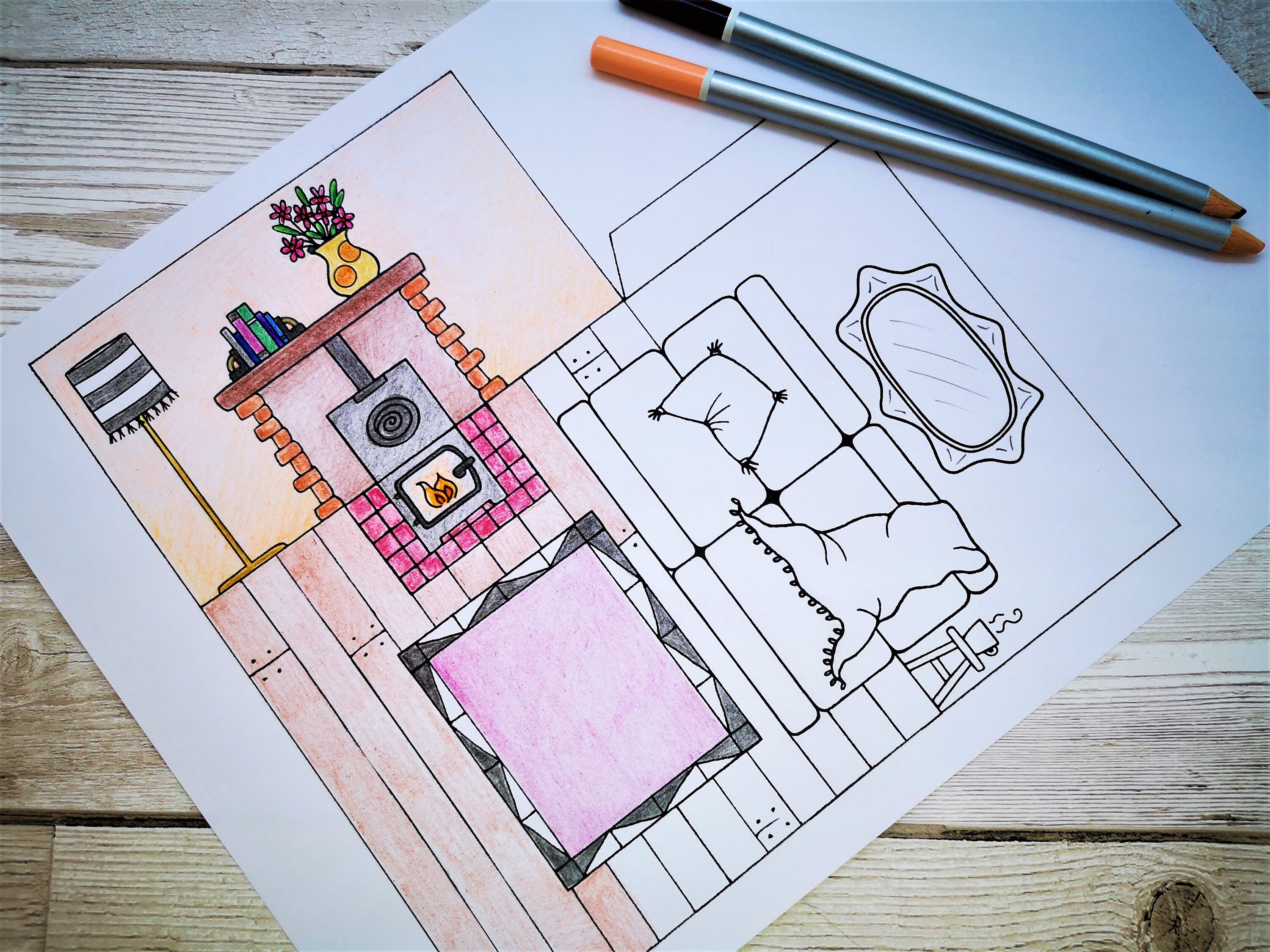 Pop-up Paper Dollshouse Lounge Printable Colouring Craft -  Sweden