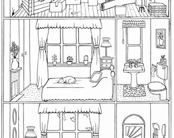 bundle of 4 colouring pages house interiors instant etsy