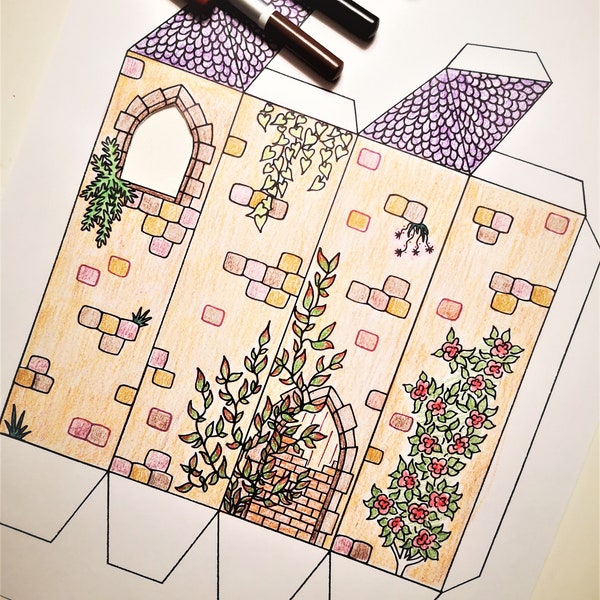 Mini paper Rapunzel tower to color, cut and fold kids craft at home