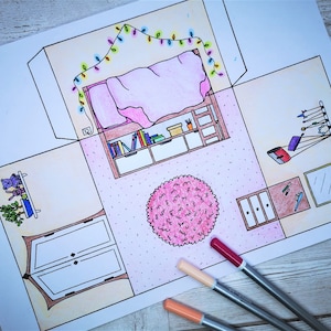 Pop-up Paper Dolls House Bedroom Printable Kids Craft - With Bed ...