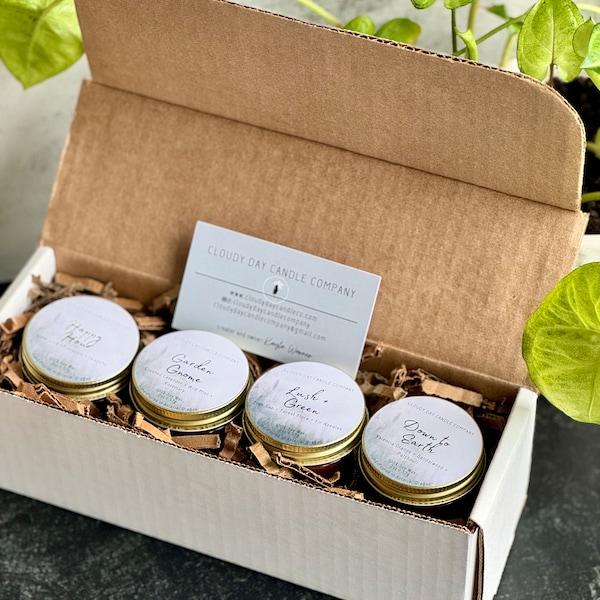 Set of 4 Candles | Nature Inspired | 100% Soy Wax | Cotton Wicks | Toxin-Free | Made in Oregon | 2oz Candles | Gift Set | Amber Candles