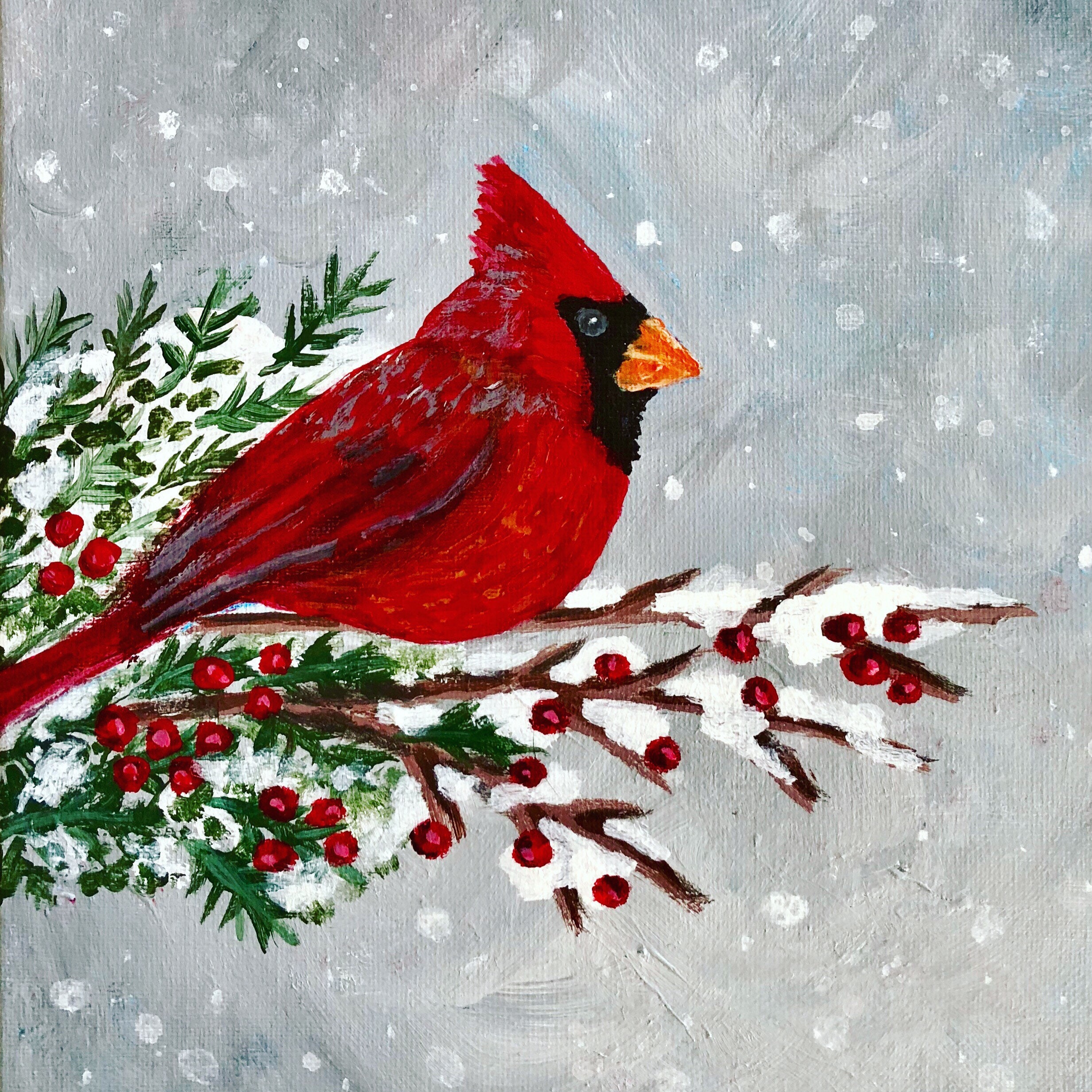 Winter Cardinal Painting On Canvas Etsy