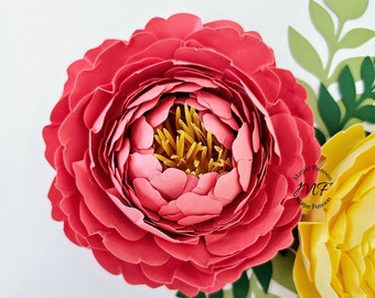 SUPER Sale Peony Template Paper Flower SVG Tutorial | Paper Flowers Bouquet | Paper Flowers Event and Home Decor | Two Finishes Included