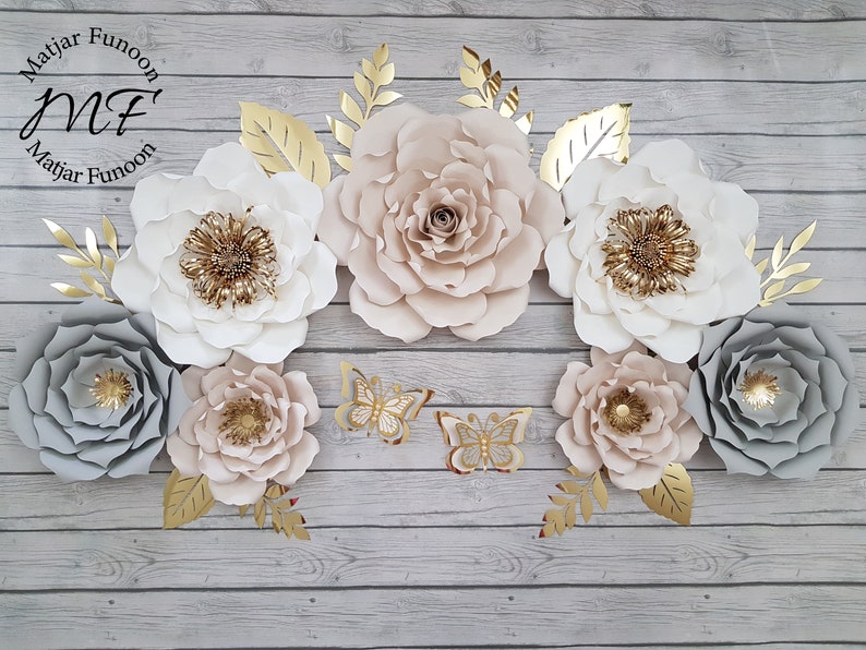 Grey Paper Flowers Set Paper Flowers Wall Decor Nursery Decor Baby Girl