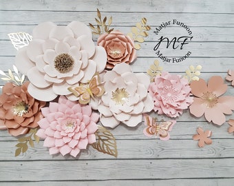 Paper Flowers Set | Rose Gold, Pink, Pale Rose Paper Flowers | Nursery Wall Decor | Baby Girl Nursery Paper Flowers | DIY Paper Flowers Kit