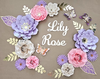 Pink, Purple and Beige Paper Flowers Set | Nursery Paper Flowers | Wedding Decor | Party Backdrop | Baby Shower Decor | Paper Roses