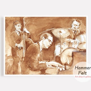 Bill Evans Jazz Piano performance Improvisation jam session coffee Painting Modern Art Digital Download Printable Art