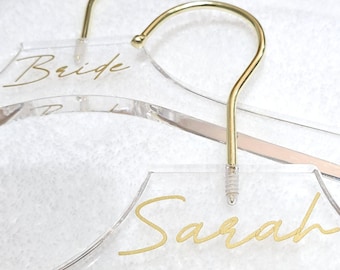 Personalised Adult & Childrens Acrylic Coat Hanger with Gold Hook, Christening/Baptism Hanger, Wedding Hanger