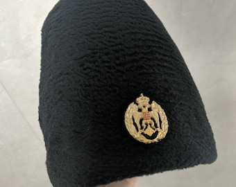 Traditional Serbian Hat with Emblem, Kokarda, Black Subara with Grb, Serbian Folklor Wool Blend Hat