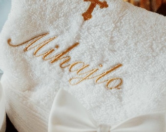 Personalised Embroidered Hand Towel, Custom Orthodox Baptismal Gift, 100% Cotton Godparent Keepsake