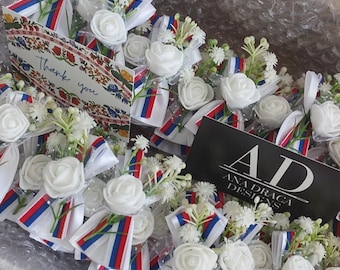Handcrafted Traditional Balkan Flowers for Weddings Guests, Cvetici za Kicenje, Flowers for Kicenje, Serbian Ribbon Flowers for Weddings