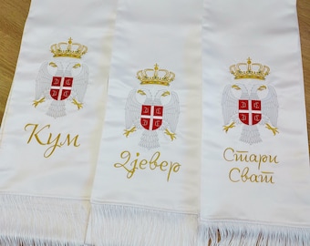 Embroidered Serbian Wedding Sash, Satin or Cotton, Serbian Eagle, Kum, Dever, Stari Svat