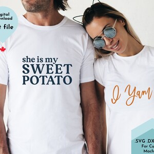 Pareja de Acción de Gracias SVG Archivos de corte para camisas, Ella es mi batata, yo ñame, otoño svg, otoño svg, divertida camisa de parejas svg,