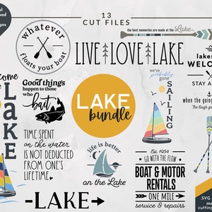 Summer SVG Bundle, Lake Life svg, 13 Lake Inspired Designs | Commercial use | Fishing, Boating, Vacation Cut Files | Hand lettered svg, png