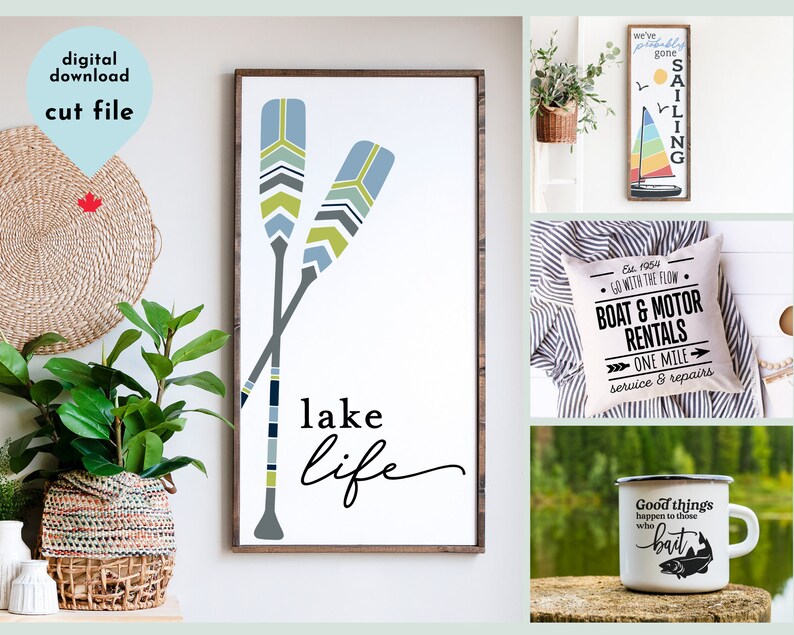 Summer SVG Bundle, Lake Life svg, 13 Lake Inspired Designs | Commercial use | Fishing, Boating, Vacation Cut Files | Hand lettered svg, png image 3